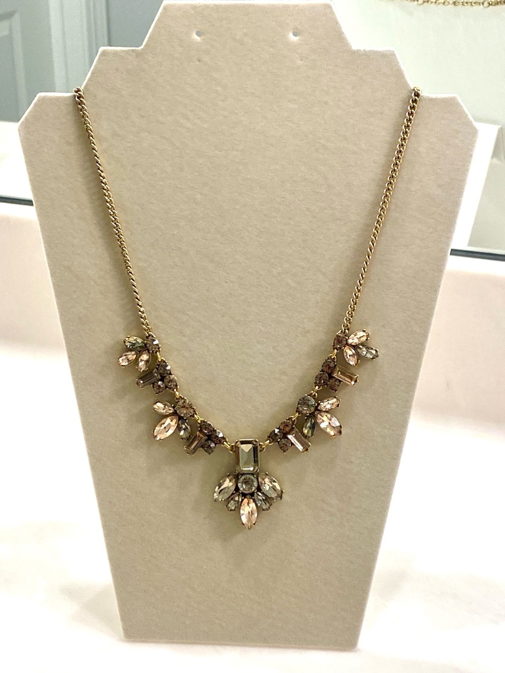 J. Crew Gold Necklace with Champagne and Olive Crystals